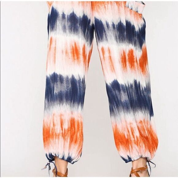 Patriotic tie dyed elastic waist harem pants sz small‎ NWT - Picture 2 of 13